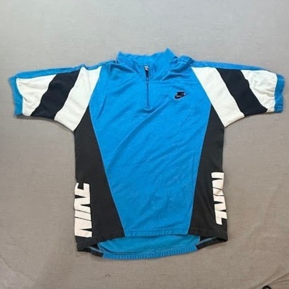 Vintage Nike Mens Blue Coloblock 1/4 Zip Shirt Mens S Made IN USA Short Sleeve